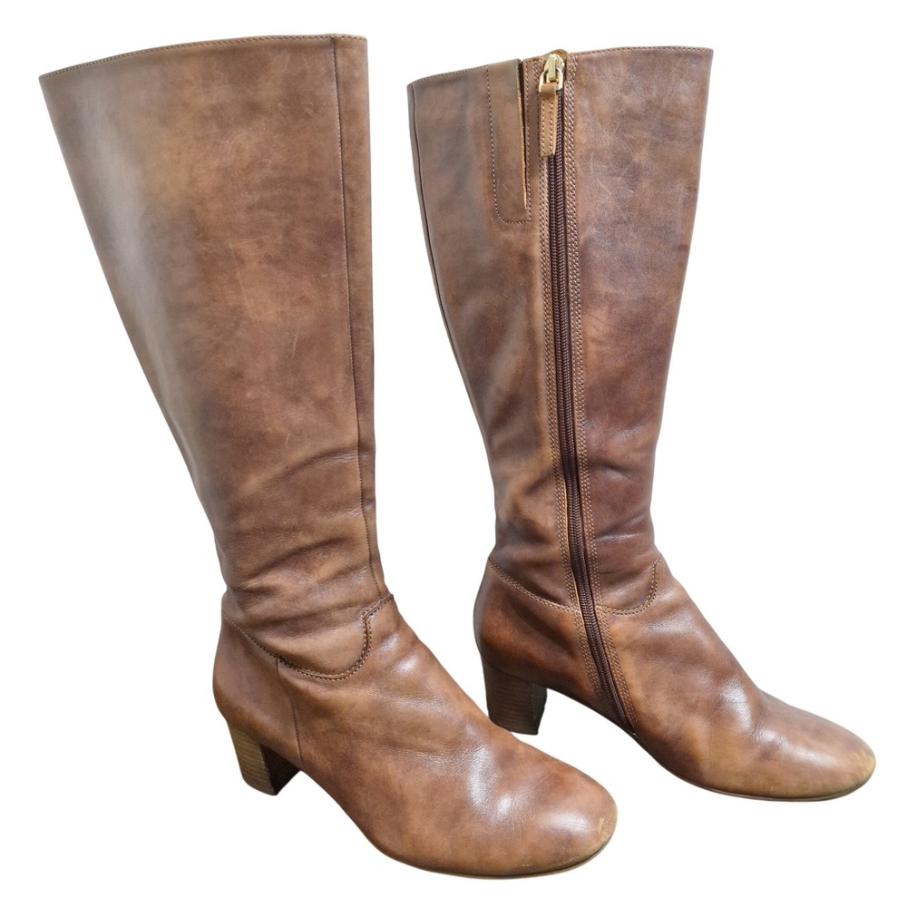 ECCO Women's Size 8-8.5 Brown Leather Knee High Block Heel Boots 225040 86 39